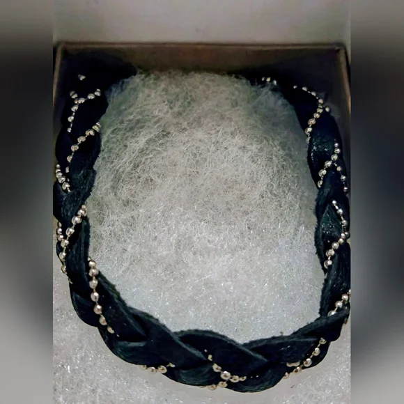 Mexx Vintage Leather & Metal Retro Choker/Bracelet; Black; 15"; Braided; Tassels - Picture 16 of 16